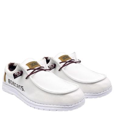 Imagem de Vaccari Mocassins femininos Kate NCAA slip-on de lona | Sapatos casuais confortáveis e leves, Texas Bobcats/branco, 38