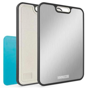 Imagem de Tábua de corte de titânio para cozinha, tábua de corte dupla face, grau alimentício de titânio puro e palha de trigo, PP fácil de limpar, tamanho grande 40,6 cm x 28 cm