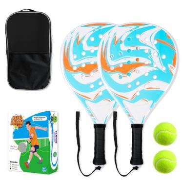 Imagem de Conjunto de 2 raquetes de padel – superfície ABS e núcleo de espuma EVA, raquete de tênis de praia com 2 bolas e bolsa de transporte – ao ar livre, areia, quintal, diversão na piscina para adultos