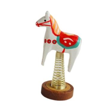 Imagem de XLWLLNJ Estátua de animal para decoração de painel de carro, acessório divertido para interior de carro, enfeite de cavalo de balanço para mesa ou casa, Branco