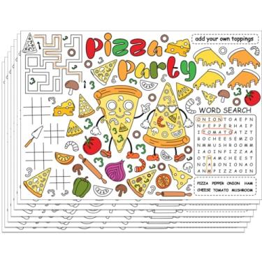 Imagem de WEBEEDY Jogo americano para colorir com tema de festa de pizza, 30 peças, tapete de papel para atividades de colorir, tapete de papel para decoração de mesa de jantar, decoração para festa de
