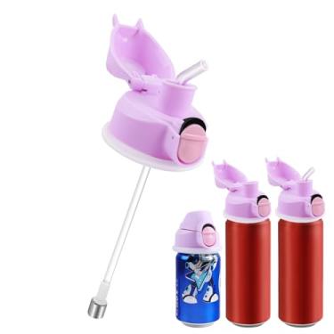 Imagem de POKSAUAE Tampa manual de refrigerante com canudo - hermética à prova de vazamento, reutilizável para cola/cerveja, 2 cores (azul/roxo) | Presente de Natal de Halloween para a família (roxo)