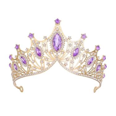 Imagem de Tiaras e coroas de cristal para mulheres - acessórios de cabelo de coroa de princesa para festa de casamento e aniversário - acessórios de strass de noiva (Roxo)