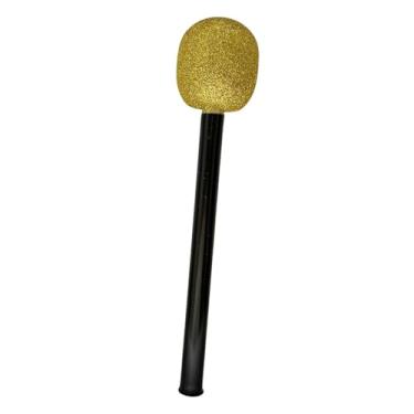 Imagem de menolana Microfone de brinquedo decorativo para fantasias, ideal para brincadeiras de faz de conta e gravações de shows infantis, Black Dourado