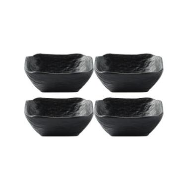 Imagem de prato de lanche Prato quadrado com textura de pedra para molho, tigela para mergulhar, prato para sushi, aperitivo e preparação cozinha tigela de sopa(Preto)
