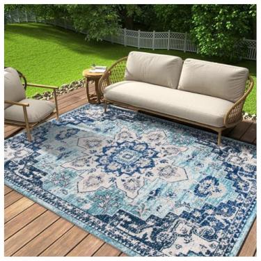 Imagem de SPXMQSS Tapetes para ambientes externos para jardim, tapetes laváveis para área externa, resistentes ao desgaste e antiderrapantes para varanda, deck, varanda, jardim, cozinha C 100 x 150 cm