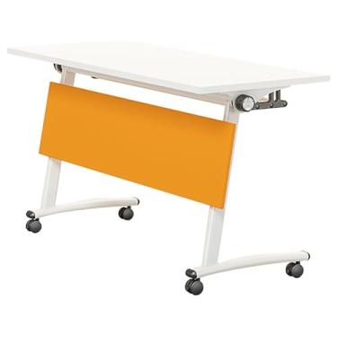 Imagem de SPXMQSS Mesa de conferência dobrável, mesa de sala de conferência com abas e rolos de privacidade, mesa de treinamento móvel, mesa de computador para escritórios, salas de aula e sala de reuniões, 140