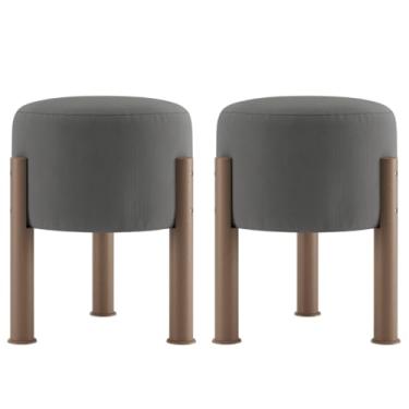Imagem de Kit 2 Puff Redondo Estofado em Suede – Para Quarto ou Banco de Penteadeira Elegante(CINZA)