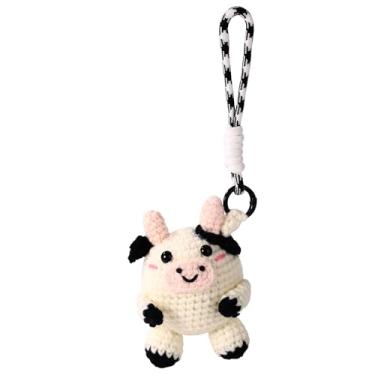 Imagem de Vaca Positiva, Adorável Boneca de Vaca Tricotada à Mão para Inspiração Boneca Divertida de Apoio Positivo Ideal para Quarto Estante Escritório Mesa Decoração