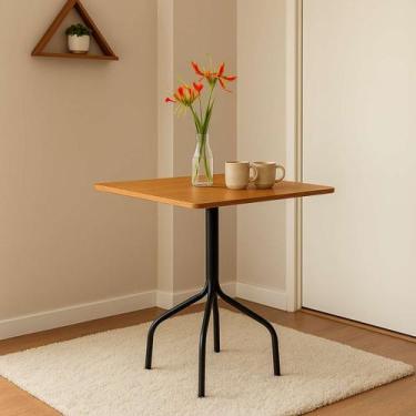 Imagem de Mesa MDF 68x68cm com Base Metálica Preta Ideal para Cozinhas Compactas