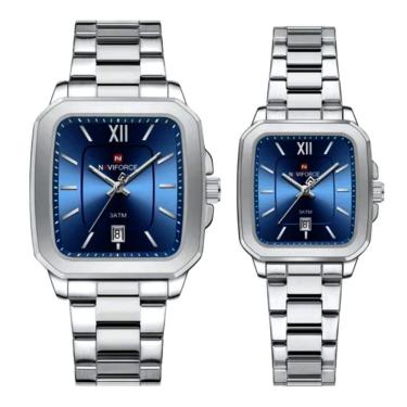 Imagem de Conjunto De Relógio Casual Simples Quartzo Design Tonneau Impermeavel Casal Azul