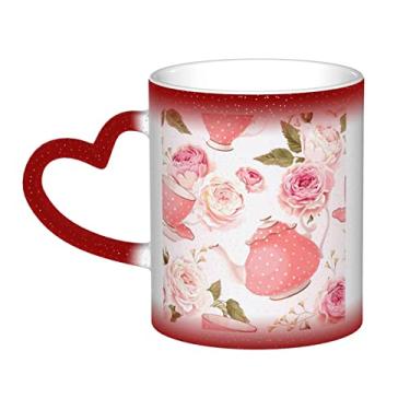 Imagem de Xícaras de chá com rosas românticas gastas e divertidas, xícara de cerâmica mágica sensível ao calor que muda de cor 12 Oz, para café/chá/leite/cacau, para adolescente/aniversário/festival/presentes
