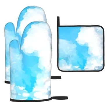 Imagem de Sky – Conjunto de cozinha essencial com 3 peças, luvas seguras para calor e aderência de tampa, proteção para churrasco no forno, design de armazenamento suspenso.