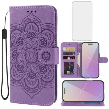 Imagem de Bohefo Capa para iPhone 17 Pro/capa carteira para Apple 17 Pro com protetor de tela de vidro temperado, suporte para cartão de crédito de couro mandala para iPhone 17 Pro, roxo