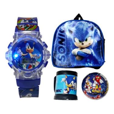 Imagem de Relogio Infantil Com Mochila Caneca Sonic Musical Luzes Digital - kit