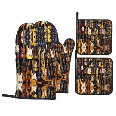 Imagem de Conjunto de luvas de cozinha estampadas com suportes de tampa, luvas de forno resistentes ao calor para manusear panelas quentes, grelhar, churrascos, kit de 4 peças.