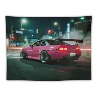 Imagem de HouLaiZhe JDM Tapeçaria de carro modificado carro 180sx rosa velocidade esportes pendurar na parede quarto decoração de casa tapeçarias estética piquenique decoração de parede arte de parede para