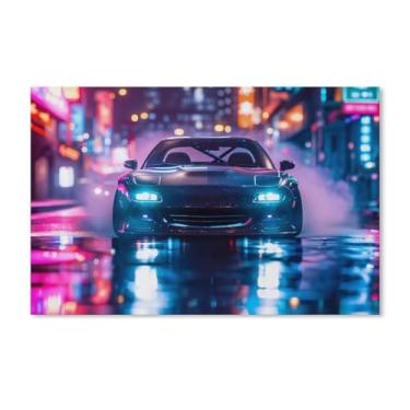 Imagem de HouLaiZhe Rx7 Jdm Carro Neon Night Sports Car Posters Tela Estética Sala Decoração de Parede Impressões Galeria Sala Decoração de Parede para Quarto Sala de Estar Escritório 11 x 17 polegadas (28 x 43