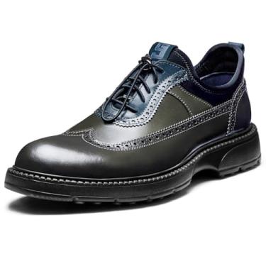 Imagem de Jepsen Gord Sapatos sociais masculinos casuais de couro genuíno com ponta de asa Oxford conforto formal negócios casamento Derby tênis, Verde oliva, 40