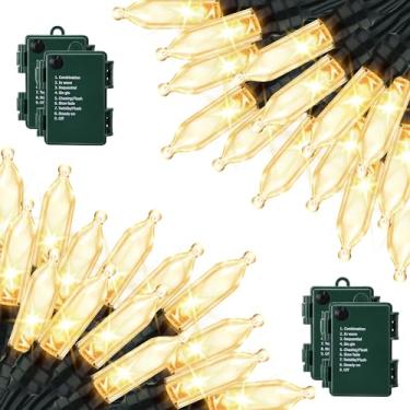 Imagem de Lomotech Luzes de Natal operadas por bateria – Pacote com 4, total de 20 metros, 200 LEDs, mini cordão de luzes 8 modos à prova d'água com temporizador para casa, jardim, festa, férias, decoração de
