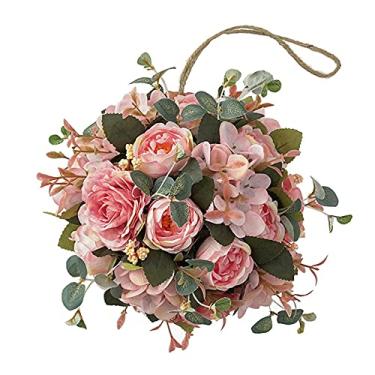 Imagem de Cryfokt Bola de Flores de Peônia Artificial Linda Bola de Beijo Floral de Hortênsia para Peça Central de Casamento - Rosa Profundo, 7,9 pol. de Diâmetro - Ideal para Decoração de Festas Em Casa (#4)