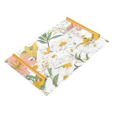Imagem de Wassud Bandeja de banheiro com alças flores coloridas organizador de perfume acrílico para banheiro cozinha balcão 30 x 20 cm