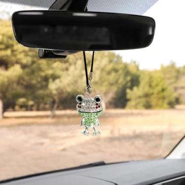 Imagem de DUSCOKE Acessórios para pendurar no carro com sapo de diamante brilhante – Pingente de pingente de espelho retrovisor de carro com strass de cristal fofo – Enfeite de espelho retrovisor automotivo da