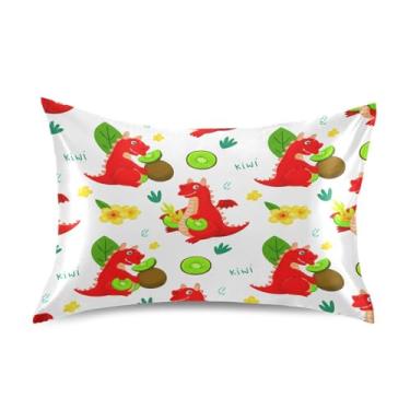 Imagem de Wassud Fronha de cetim para cabelo e pele desenhos animados dragões vermelhos fronhas de seda lisa king size capas de travesseiro respiráveis com fecho de envelope