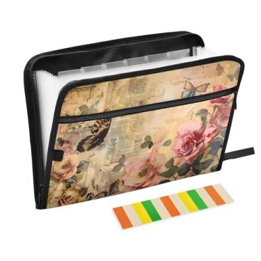 Imagem de CEBUGI Pasta expansível com 13 bolsos, organizador de arquivos sanfonado à prova d'água com etiquetas tamanho A4, organizador de documentos de papel para escola, material de escritório, borboleta rosa