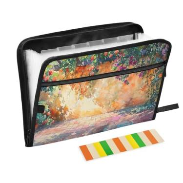 Imagem de Wassud Acordeão de flores de verão organizador de arquivos de letras A4 pastas de arquivo de papel organizador de documentos fólio com etiquetas pasta de arquivo expansível 13 bolsos