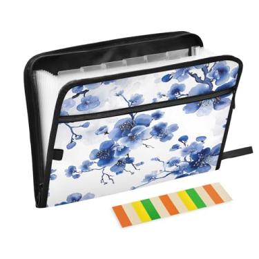 Imagem de Wassud Acordeão Blue Cherry Blossoms Organizador de Arquivos Letra A4 Pasta de Arquivo de Papel Organizador de Documentos com Etiquetas Pasta de Arquivo Expansível 13 Bolsos