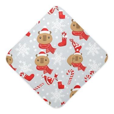 Imagem de Burbuja Capivaras usando chapéus de Natal toalha de banho para bebê - Toalha de banho de musselina macia absorvente com capuz para recém-nascido infantil, 76 x 76 cm