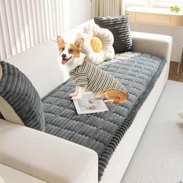 Imagem de VClife Capa de sofá para animais de estimação grossa de pelúcia para sofá de 3 a 4 almofadas - Capas antiderrapantes para sofá de cachorro para sofá e sofá (cinza, 70 x 210 cm)