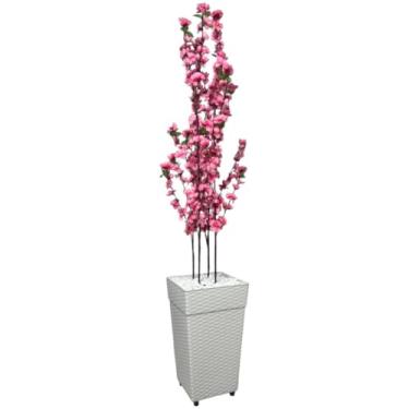 Imagem de Planta Artificial Cerejeira Rosa 4 Hastes com Vaso Grande para Decoração de Sala Quarto Escritório 1m(Rosa No Vaso Branco)