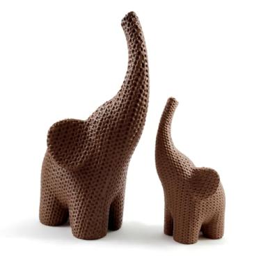 Imagem de Elefante Decorativo Efeito Crochê – Enfeite de Mesa Artesanal, Presente Criativo e Moderno(MARROM ESCURO/MARROM CLARO)