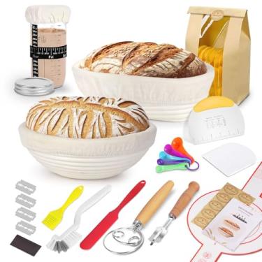Imagem de SHANNA Jarra, cesta de panela de 15 peças, conjunto de iniciante de fermento para assar, cozinhar pão, cabeça de panela oval e redonda, acessórios para assar pão, conjunto de fermento para padeiros