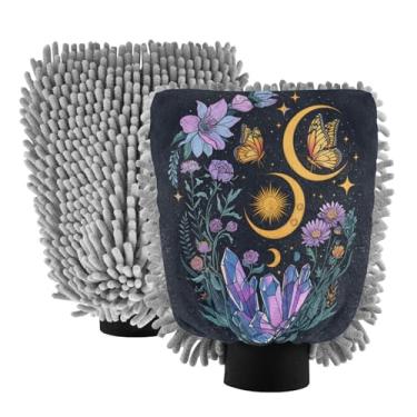 Imagem de STAYTOP Luvas de lavagem de carro luar e borboleta, 2 peças, luvas de microfibra de chenille, sem arranhões, panos de esponja de lavagem ultra absorventes para carros, limpeza doméstica - G