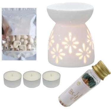 Imagem de Kit Difusor Rechaud Porcelana + 4 Velas de Cera de Côco + 12 Wax Melts Óleos Essenciais Branco
