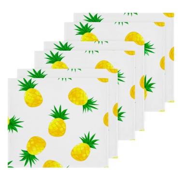 Imagem de Burbuja Pacote com 6 toalhas de algodão de abacaxi com desenho animado, toalhas de rosto altamente macias e absorventes para banheiro, mão, cozinha, academia, limpeza, 30 x 30 cm