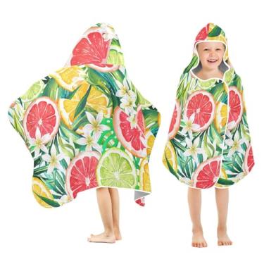 Imagem de Burbuja Toalha de banho com capuz vibrante fatias de toranja para crianças, toalha de praia de pelúcia macia absorvente para meninas e meninos 3-10 anos, 61 x 127 cm