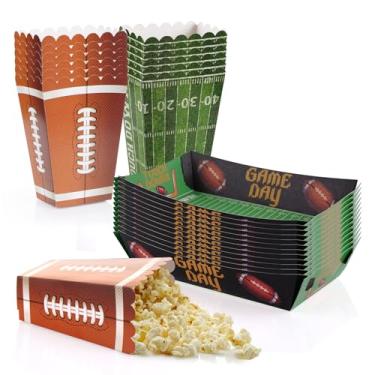 Imagem de Sucrain Kit de 24 peças de suprimentos de festa de futebol, caixas de pipoca de futebol, baldes de pipoca de futebol, bandejas de comida - recipiente de pipoca descartável para celebrações de dia de