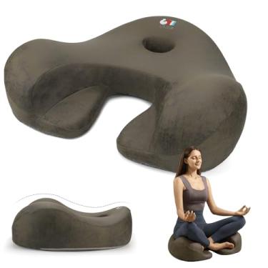 Imagem de UTJZIB Almofada de meditação e travesseiro de chão – Conjunto ergonômico de espuma viscoelástica confortável alivia dormência no cóccix e dor no quadril por muito tempo sentado, ideal para leitura