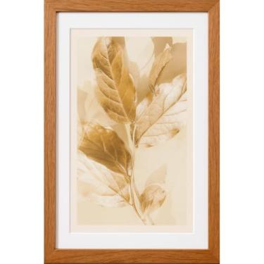 Imagem de Quadro Decorativo Grande Moldura 50X70 cm Folhagem Dourada Luxuoso Sala(Moldura Madeira)