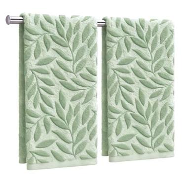 Imagem de AnyDesign 2 peças de toalhas de mão com folhas 3D jacquard algodão toalha de banho verde botânica decorativa toalha de prato para casa de banho cozinha decoração conjunto de presente