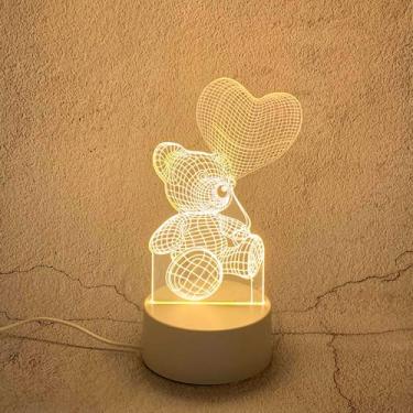 Imagem de Luz noturna de LED com ilusão 3D de urso de balão - Lâmpada de mesa acrílica com controle remoto com 3 mudanças de cor para decoração de sala de jogadores (não inclui a bateria) - Quente