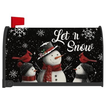 Imagem de InIsaJace Let It Snow Capas magnéticas, capas de caixa de correio de boneco de neve de inverno tamanho padrão 45 x 53 cm, capa de caixa de correio de Natal para jardim ao ar livre