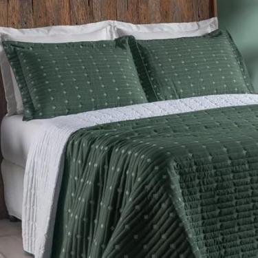 Imagem de Kit Cobre Leito Bordado Fios – Colcha de Cama Solteiro Enxoval Elegante e Confortável para Quarto (Verde,Solteiro)