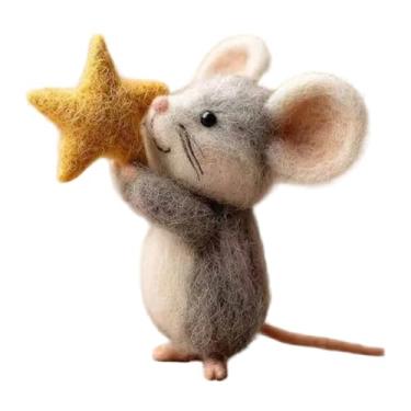Imagem de KiBcsLic Ratinhos de feltro feitos à mão com estrela, enfeites de boneca de rato, estatueta em miniatura fofa e charmosa para casa, lareira ou estante, Style B