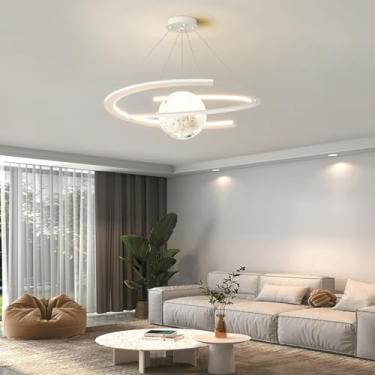 Imagem de Lustre moderno com design de anel LED regulável, luminária pendente criativa para sala de estar, grande, decorativa, com altura ajustável, ideal para quarto, restaurante, cozinha e escritóri