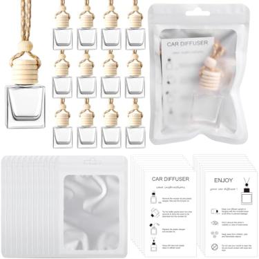 Imagem de Boao 50 conjuntos de frascos difusores de purificador de ar para carro com cartão de instruções e bolsa holográfica resselável de 10 x 15 cm para embalagem de frascos de perfume de óleo essencial de